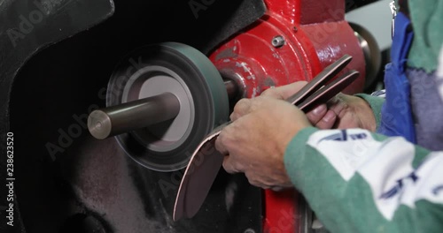 Shoe maker, master, craftsman, workman is manufacture, produce, make shoes in a small atelier. 