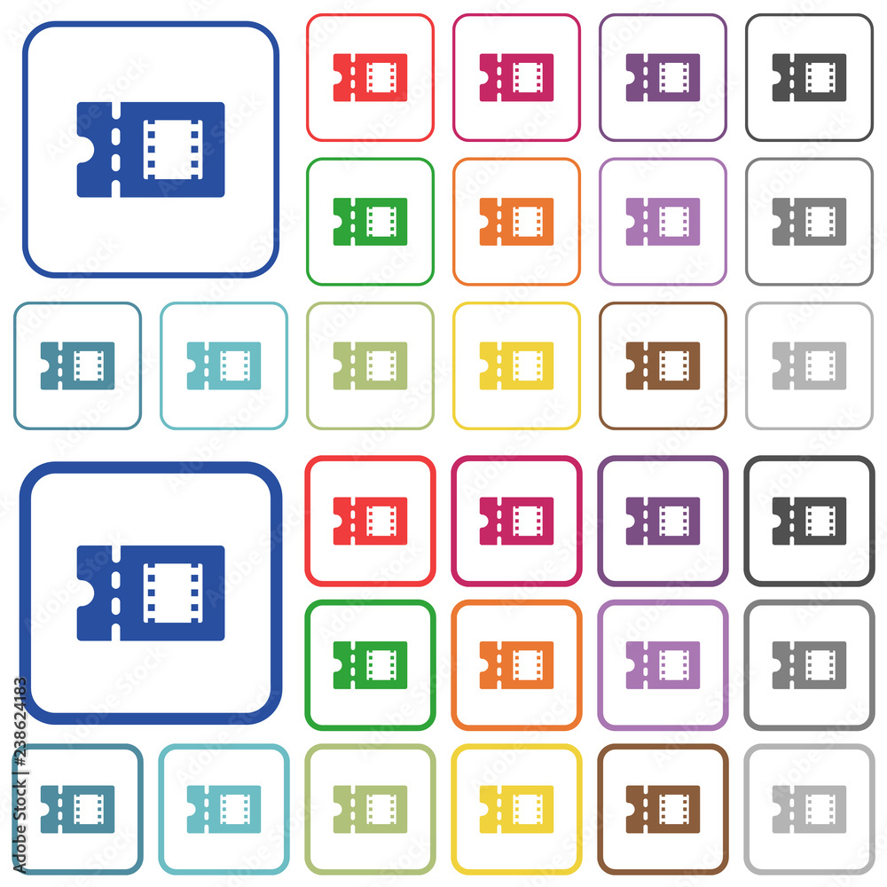 Movie discount coupon outlined flat color icons Movie discount coupon outlined flat color icons