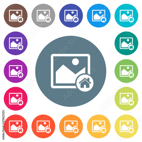 Default image flat white icons on round color backgrounds photo