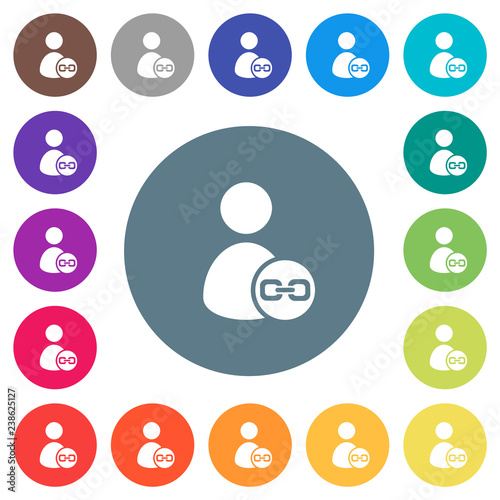 Link user account flat white icons on round color backgrounds