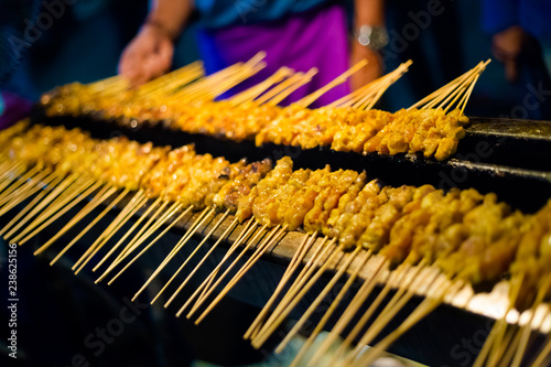 Photography Malaysian peanut satay chicken skewer