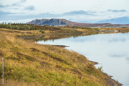 Beautiful scenic landscape on lake in Iceland