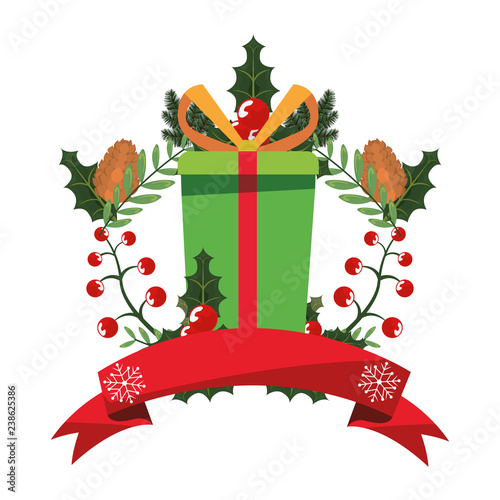 christmas gift box holly berry ribbon