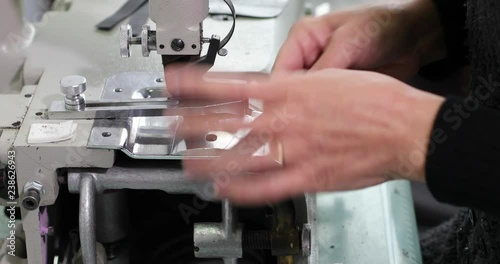  Craftsman making new shoes at his workshop. Technology, machinery concept.4k