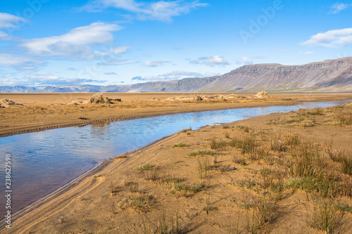Scenic landscape of Raudisandur beach, west fjords, Iceland