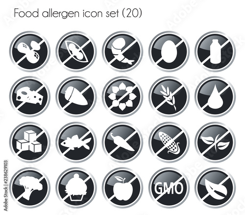 black button food allergen icon set vector