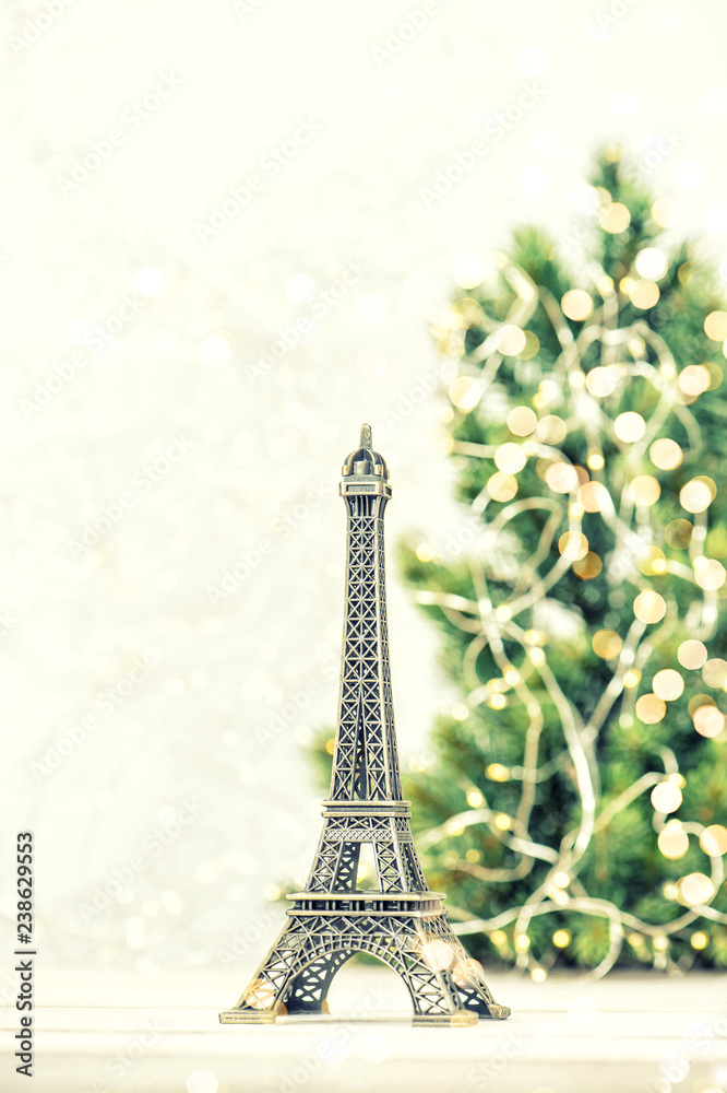 Eiffel Tower Christmas tree decoration golden lights Paris France