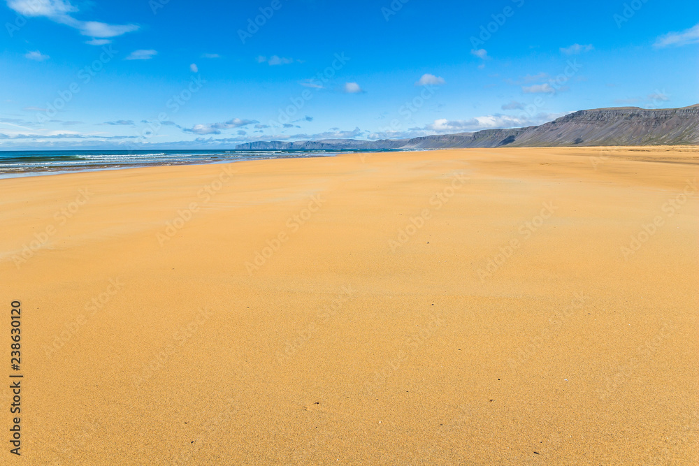 Wide Raudisandur beach landscape with sand, Iceland