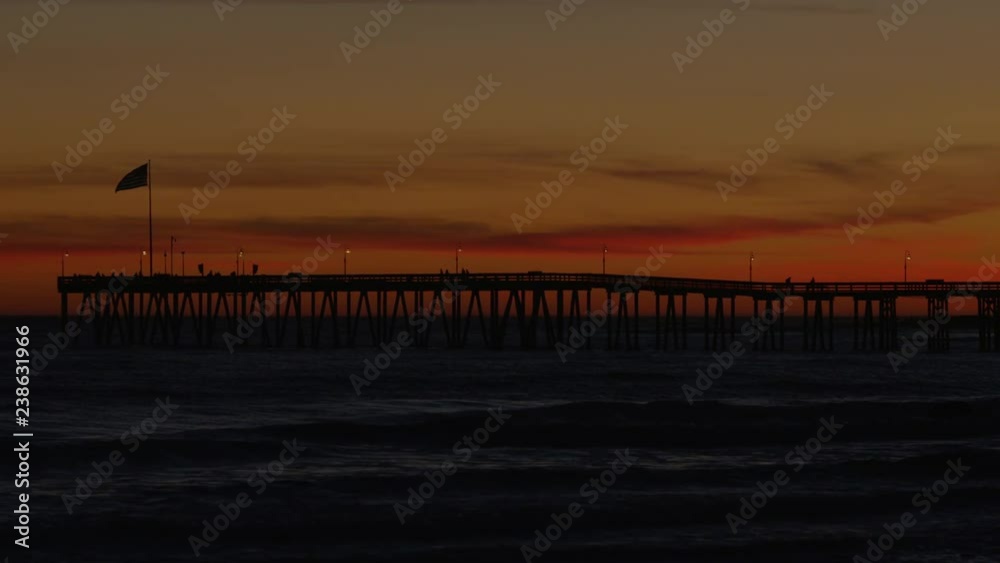 Panoramic view of pier at sunset in slow motion Panoramic view of pier at sunset in slow motion