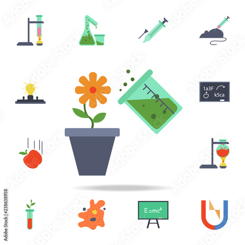 colored chemical experience with a flower icon. Detailed set of colored science icons. Premium graphic design. One of the collection icons for websites, web design, mobile app