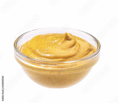 Fotografia Mustard sauce, mustard in bowl isolated on white