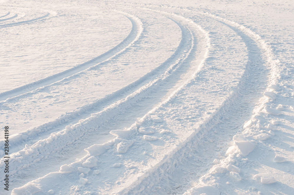 Tire tracks in fresh snow