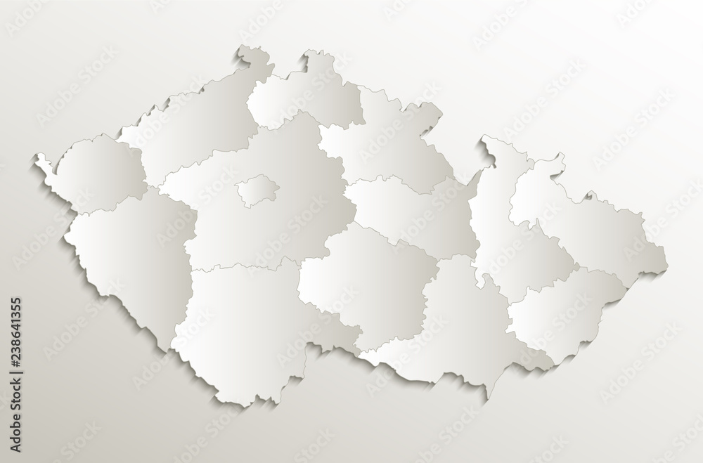 Czech Republic map separate region individual blank card paper 3D natural raster