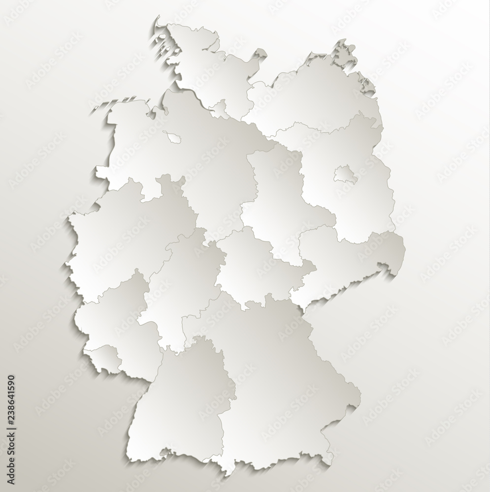 Germany map separate region individual blank card paper 3D natural raster
