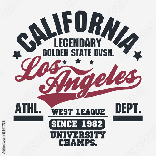 California sport wear T-shirt Typography design. Vector