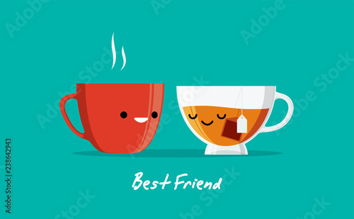 A cup of coffee and a glass of tea