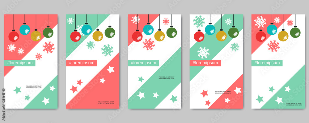 Christmas and New Year social network stories editable vector templates collection. Web application background for social media