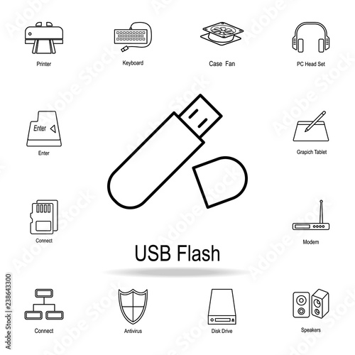 USB flash storage icon. Detailed set of computer part icons. Premium graphic design. One of the collection icons for websites, web design, mobile app