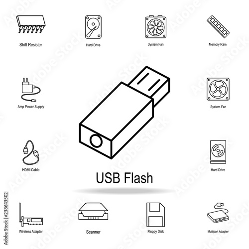 USB flash storage icon. Detailed set of computer part icons. Premium graphic design. One of the collection icons for websites, web design, mobile app