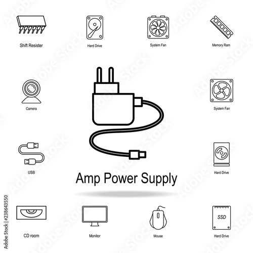 Amp power supply icon. Detailed set of computer part icons. Premium graphic design. One of the collection icons for websites, web design, mobile app
