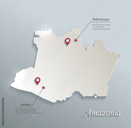Amazonia map blue white card paper 3D vector
