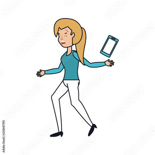 young woman with smartphone worried
