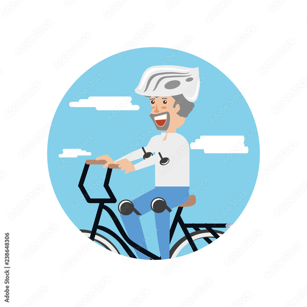 man ride bike character