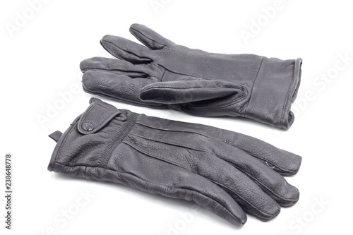 Leather gloves on white background