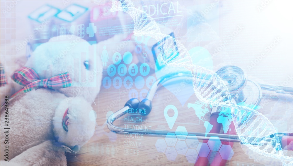 Stethoscope toys and box text on wooden table background. Stethoscope toys and box text on wooden table background.