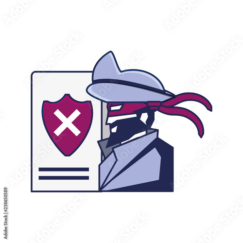 cybernetic pirate and document with shield