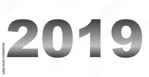 year 2019 - red gradient reflection, isolated numbers - vector