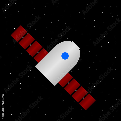 Spaceship icon on stars night sky.