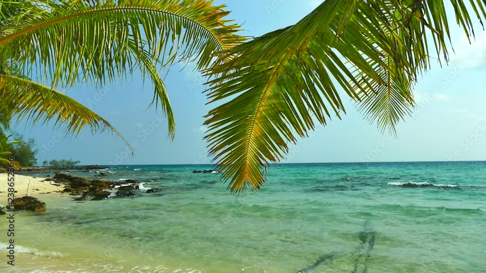 Nature with tropical sea and beach on white cloud and blue sky Nature with tropical sea and beach on white cloud and blue sky
