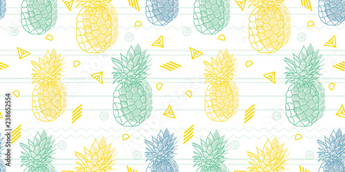 Geometric fun pineapples vector pattern background. Great as a summer textile print, party invitation or packaging. Surface pattern design.