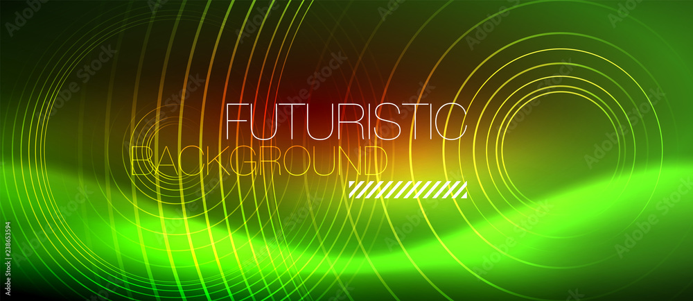 Neon glowing techno lines, hi-tech futuristic abstract background template with square shapes Neon glowing techno lines, hi-tech futuristic abstract background template with square shapes