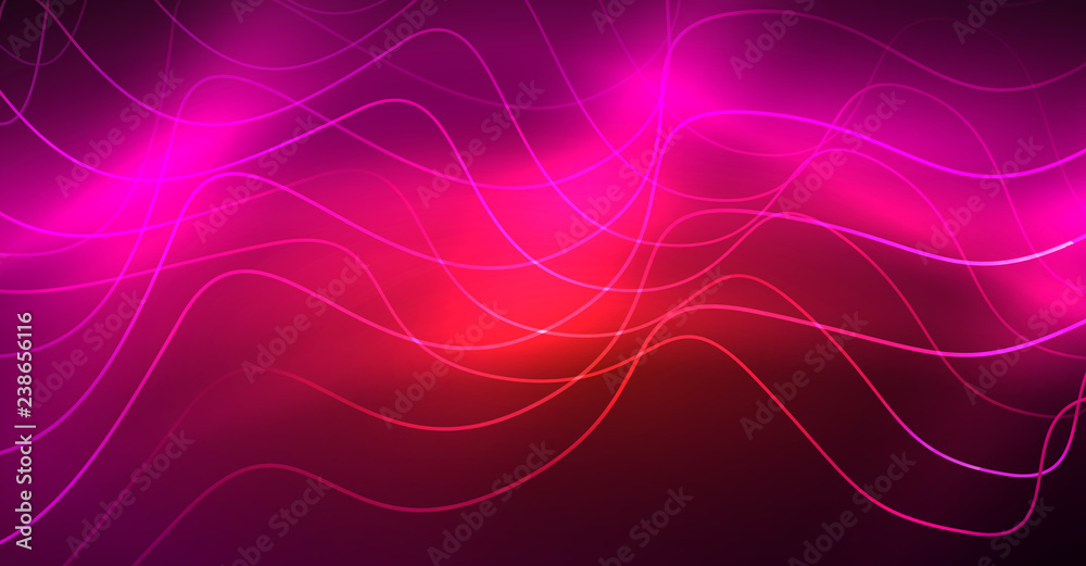 Abstract shiny glowinng color wave design element on dark background - science or technology concept Abstract shiny glowinng color wave design element on dark background - science or technology concept