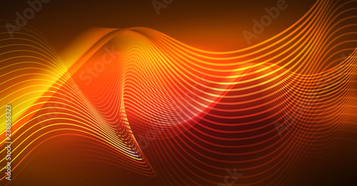 Abstract shiny glowinng color wave design element on dark background - science or technology concept