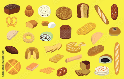 Various Bread Type Set Cartoon Vector Illustration