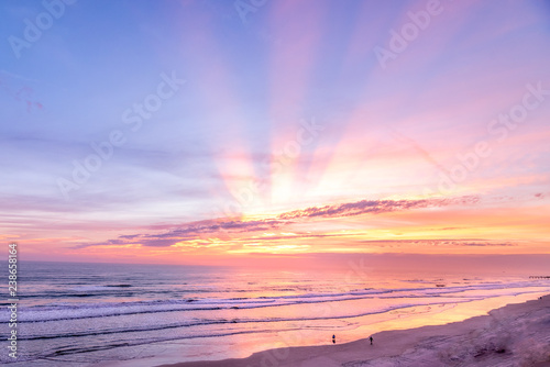 Colorful beach sunrise with sunrays shot in Fort Lauderdale, Florida