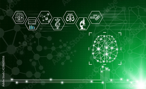 abstract background technology concept in green light,human body heal,technology modern medical science in future and global international medical with tests analysis clone DNA human