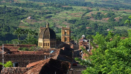 View towards La Inmaculada Concepcion Cathedral, Barichara, Santander Department, Colombia photo