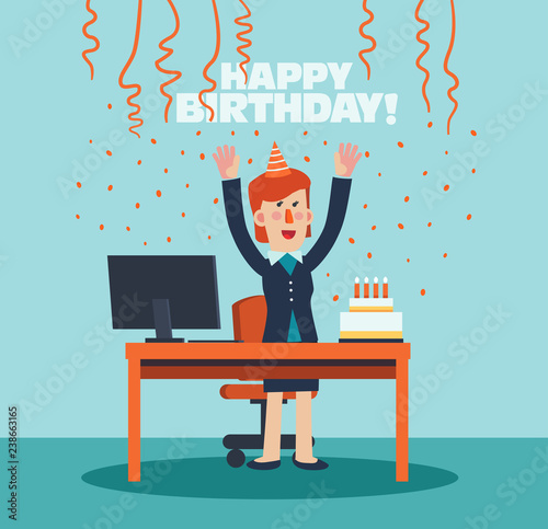 Business woman celebrating his birthday at the office