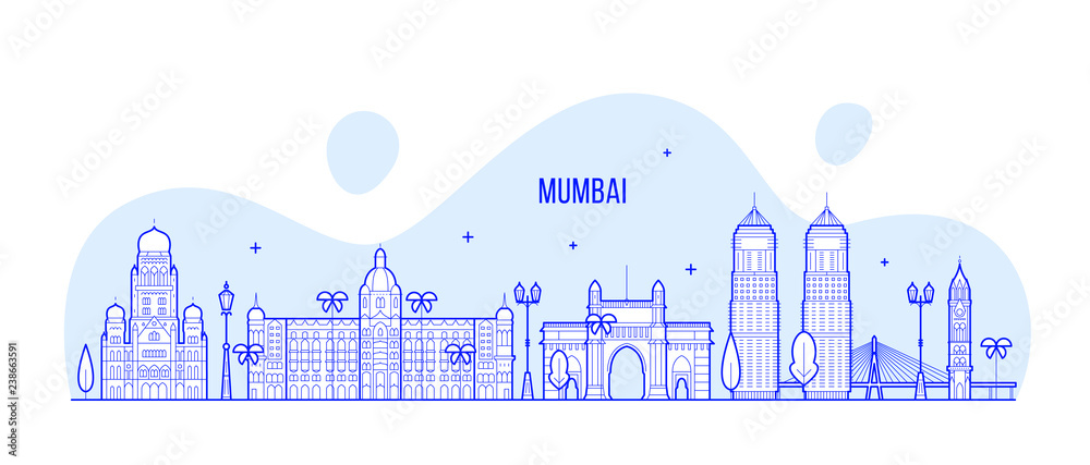 Mumbai skyline Maharashtra India city vector line