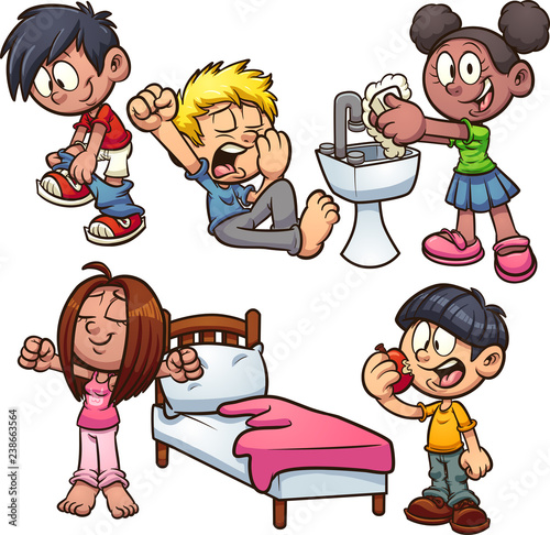 Cartoon kids performing different actions. Vector clip art illustration with simple gradients. Each on a separate layer.