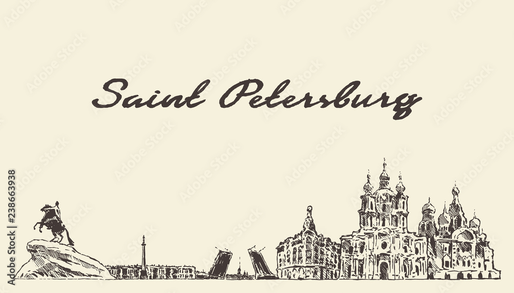 Saint Petersburg skyline Russia sketch hand drawn