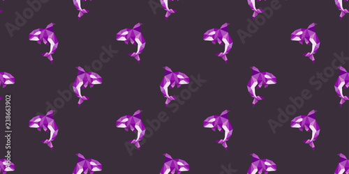 Whale orca pattern polygonal style seamless pattern