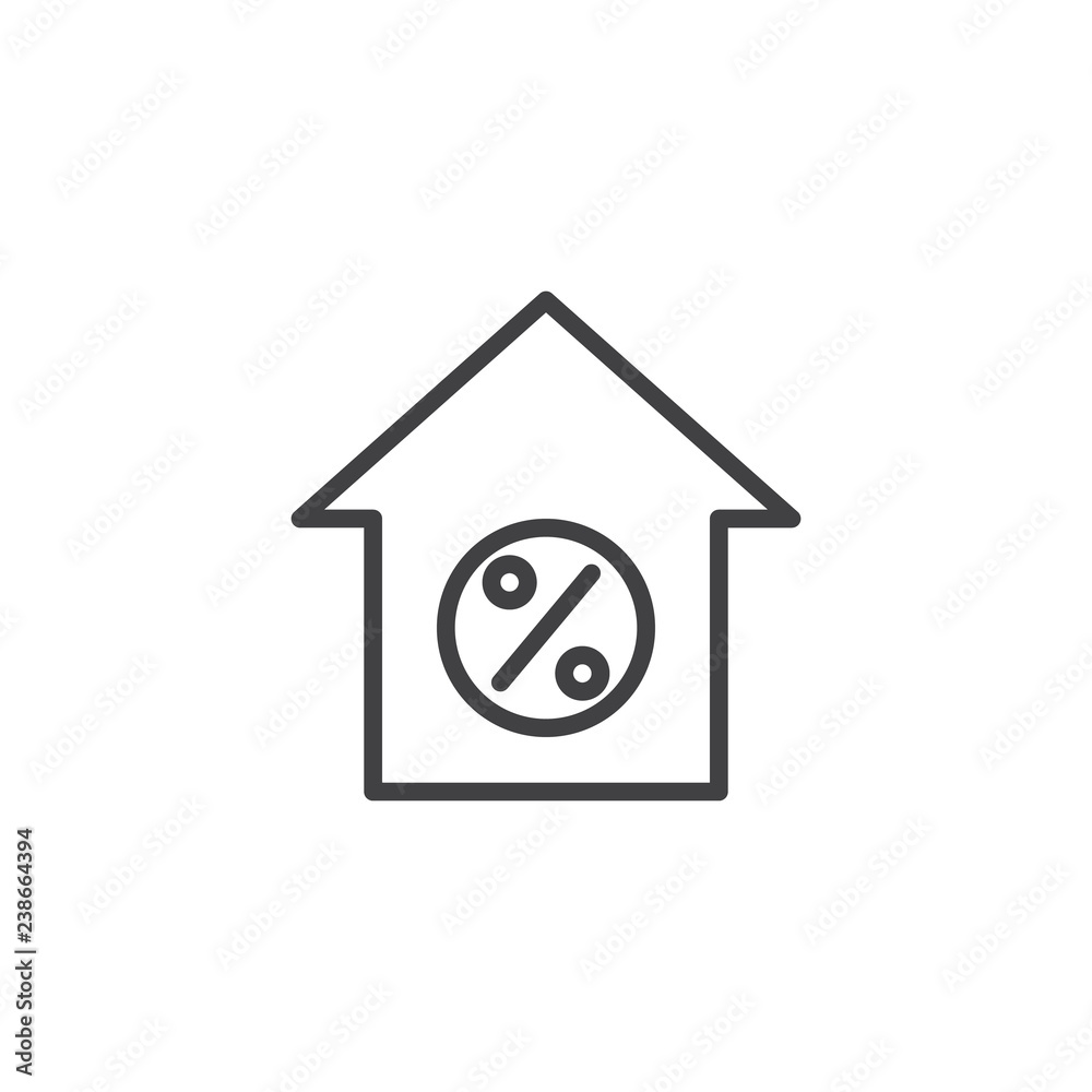 Loan house percent outline icon. linear style sign for mobile concept and web design. Discount home simple line vector icon. Real estate symbol, logo illustration. Pixel perfect vector graphics Loan house percent outline icon. linear style sign for mobile concept and web design. Discount home simple line vector icon. Real estate symbol, logo illustration. Pixel perfect vector graphics