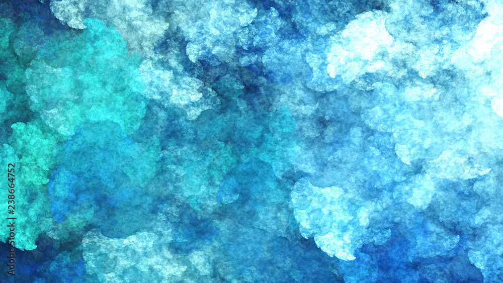 Abstract surreal blue clouds. Expressive brush strokes. Fractal background. 3d rendering.