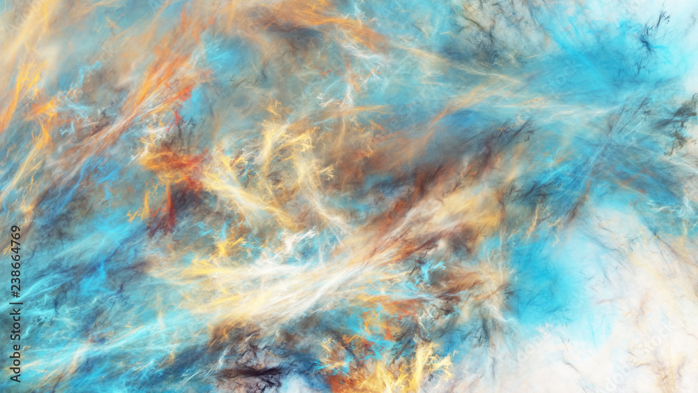 Colorful blue and golden background. Abstract grunge texture. Digital fractal art. 3d rendering.
