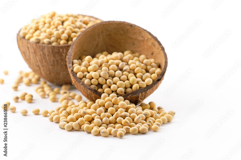 packshot photography of soybean in Coconut shell. packshot photography of soybean in Coconut shell.